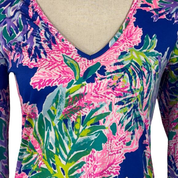 Lilly Pulitzer X-Small Erin Mini Dress Floral V-Neck Stretch Lightweight Multi - Picture 2 of 9